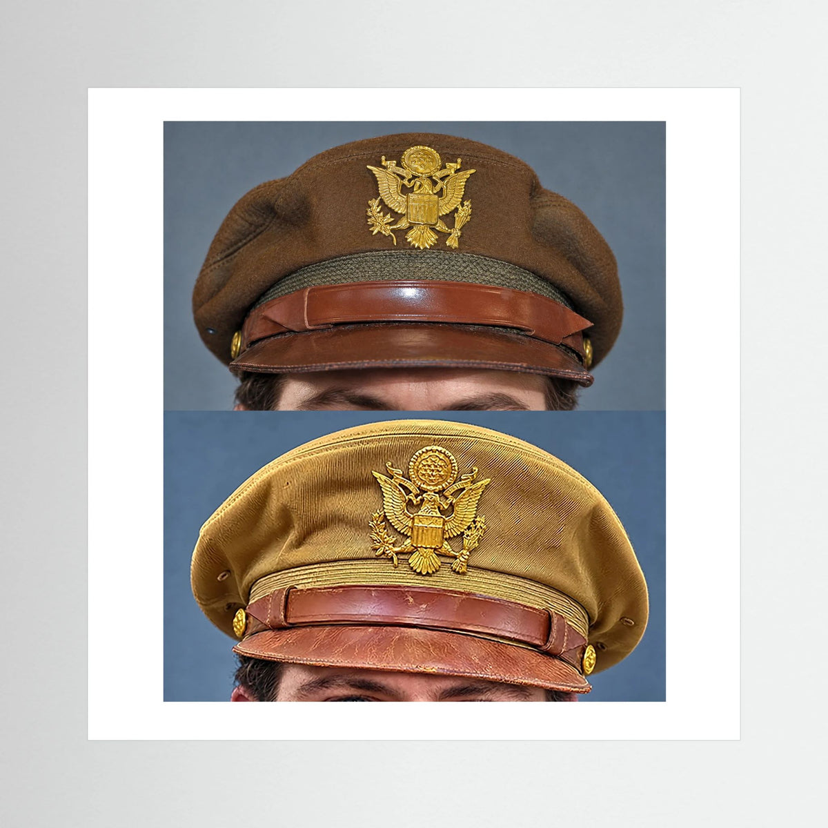 US Army Air Force WW2 Crusher "50 Mission" Caps — composite presentation mockup