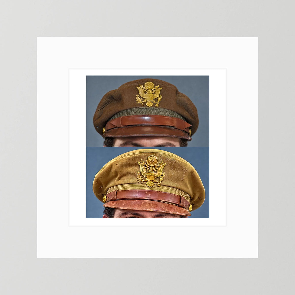 US Army Air Force WW2 Crusher "50 Mission" Caps — composite presentation mockup
