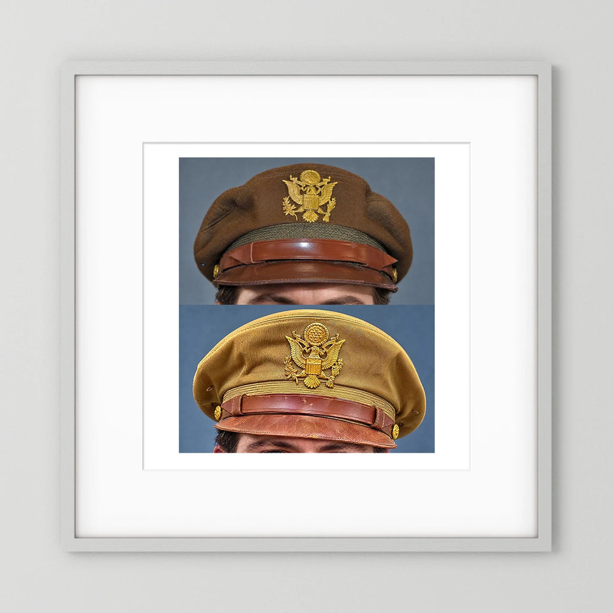 US Army Air Force WW2 Crusher "50 Mission" Caps — composite presentation mockup