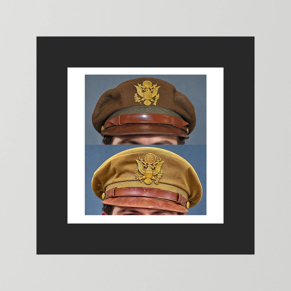 US Army Air Force WW2 Crusher "50 Mission" Caps — composite presentation mockup