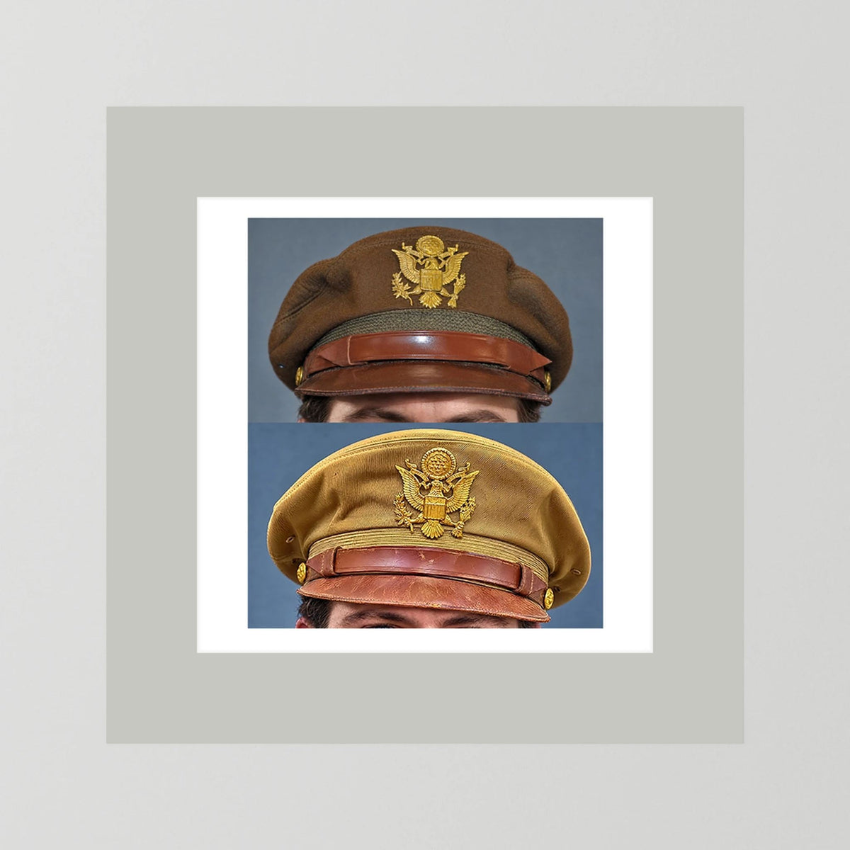 US Army Air Force WW2 Crusher "50 Mission" Caps — composite presentation mockup