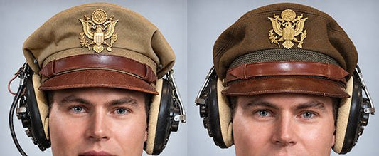 Composite image showing US Army Air Force WW2 Crusher Caps with headphones