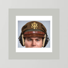US Army Air Force WW2 Crusher Caps with headphones. Temperate Cover — photograph displayed in a black wood frame mockup