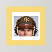 US Army Air Force WW2 Crusher Caps with headphones. Temperate Cover — photograph displayed in a black wood frame mockup