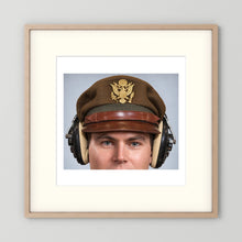 US Army Air Force WW2 Crusher Caps with headphones. Temperate Cover — photograph displayed in a black wood frame mockup