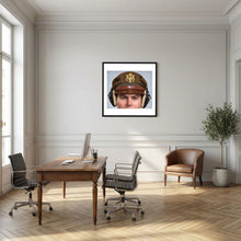 US Army Air Force WW2 Crusher Caps with headphones. Temperate Cover — photograph displayed in a black wood frame mockup