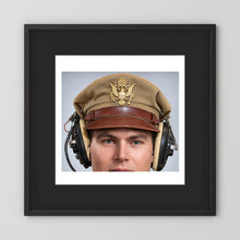 US Army Air Force WW2 Crusher Caps with headphones. Tropical Cover — photograph displayed in a black wood frame mockup