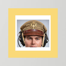 US Army Air Force WW2 Crusher Caps with headphones. Tropical Cover — photograph displayed in a black wood frame mockup