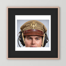 US Army Air Force WW2 Crusher Caps with headphones. Tropical Cover — photograph displayed in a black wood frame mockup