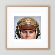 US Army Air Force WW2 Crusher Caps with headphones. Tropical Cover — photograph displayed in a black wood frame mockup