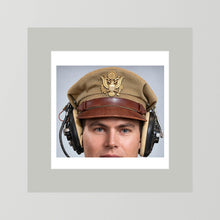 US Army Air Force WW2 Crusher Caps with headphones. Tropical Cover — photograph displayed in a black wood frame mockup