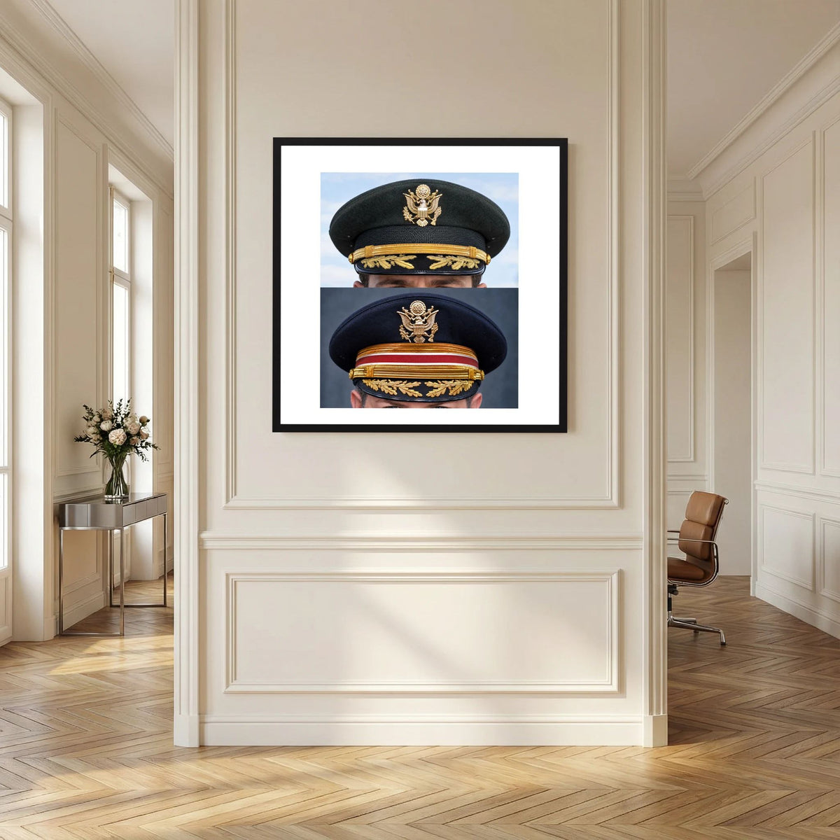 Composite image showing US Army Korean War, and US Army Medical Department, WW2 Dress Visor Caps