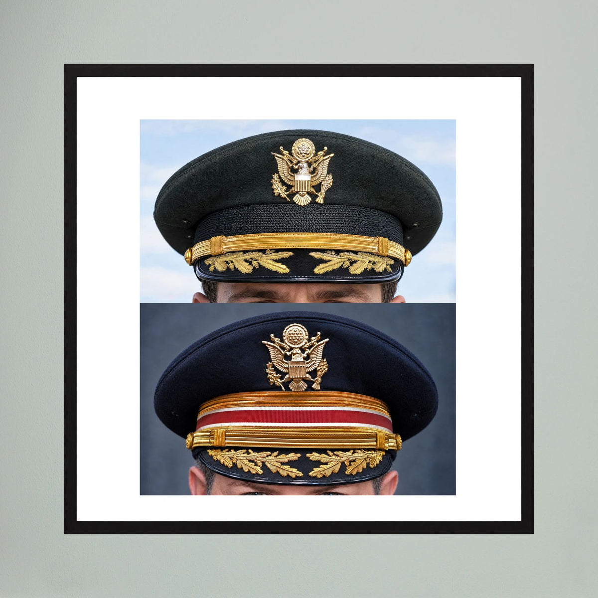 Composite image showing US Army Korean War, and US Army Medical Department, WW2 Dress Visor Caps