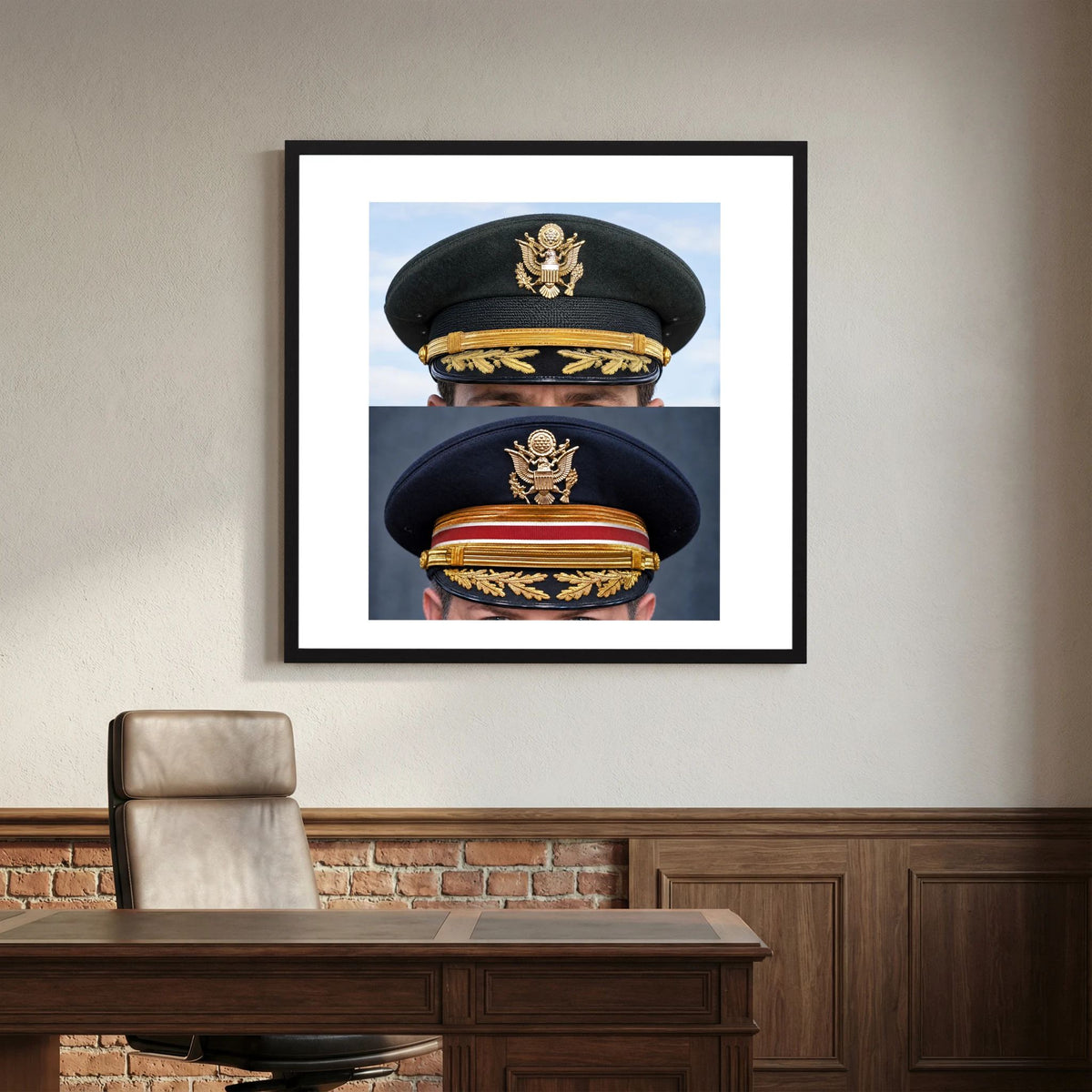 Composite image showing US Army Korean War, and US Army Medical Department, WW2 Dress Visor Caps