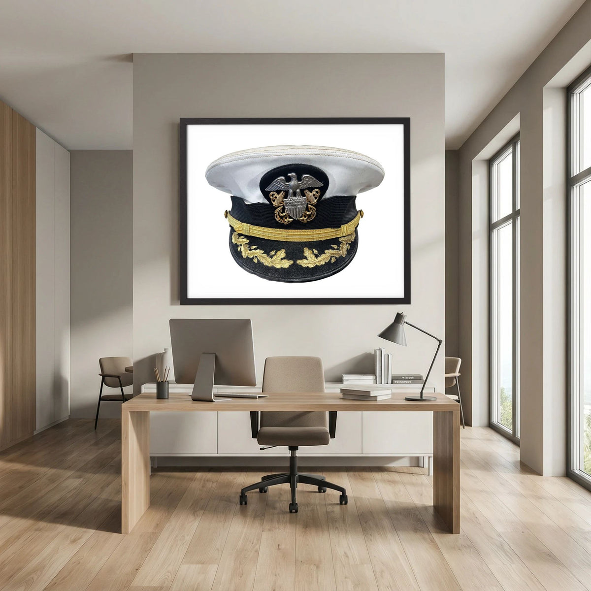 U.S. Navy Officer Combination Cap Bancroft Military Cap, Commander NSWSES — photograph presentation mockup