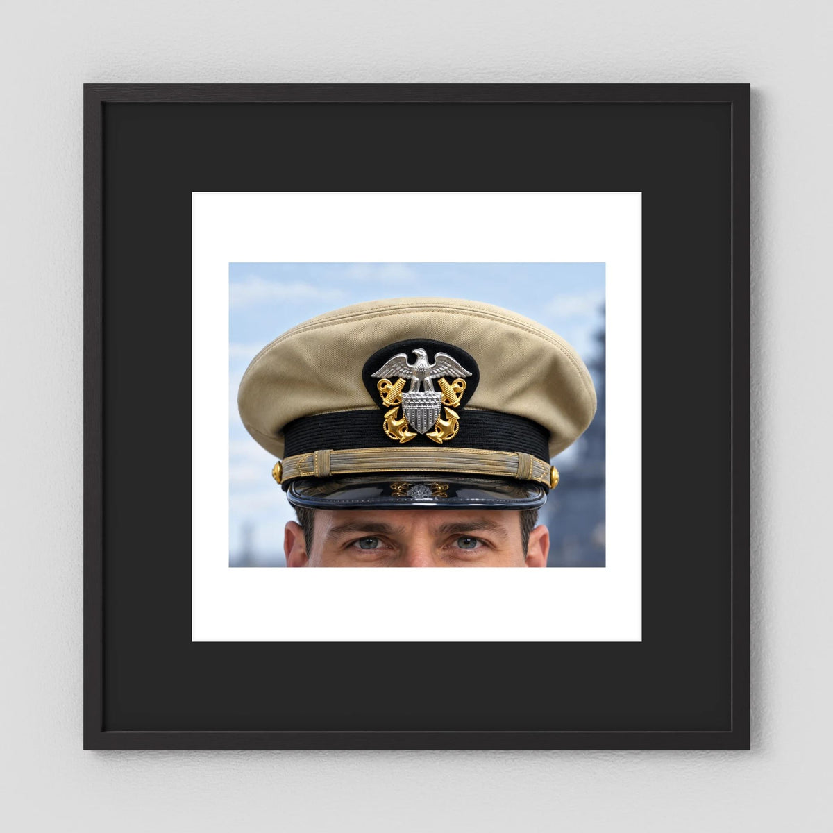 US Navy Officer WW2 Khaki Combination Visor Cap — photograph presentation mockup