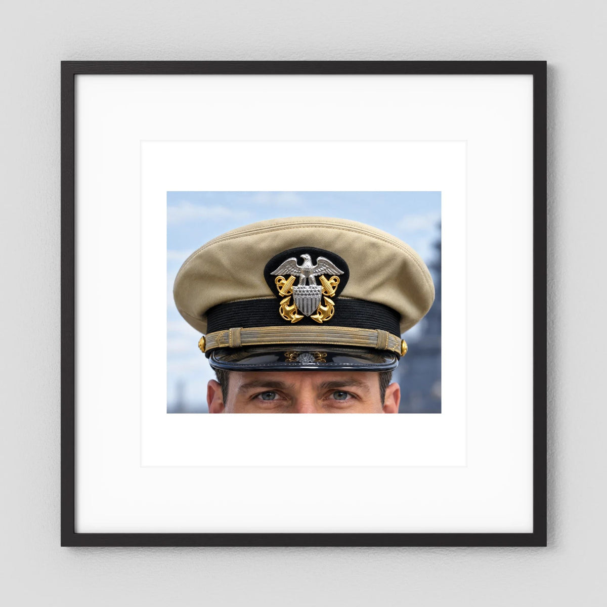 US Navy Officer WW2 Khaki Combination Visor Cap — photograph presentation mockup