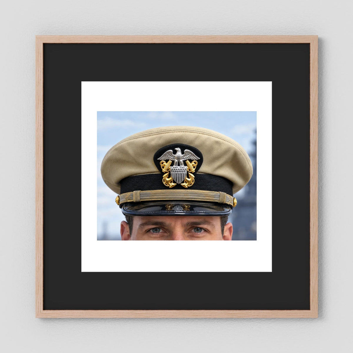 US Navy Officer WW2 Khaki Combination Visor Cap — photograph presentation mockup