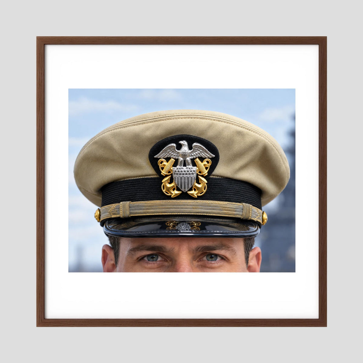 US Navy Officer WW2 Khaki Combination Visor Cap — photograph presentation mockup