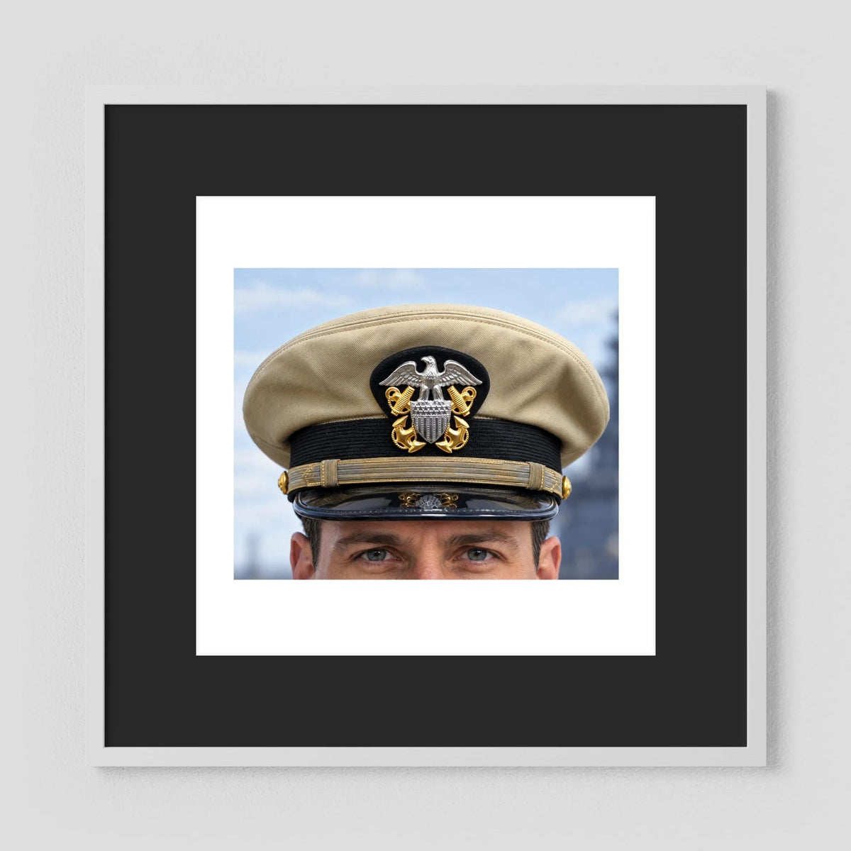 US Navy Officer WW2 Khaki Combination Visor Cap — photograph presentation mockup