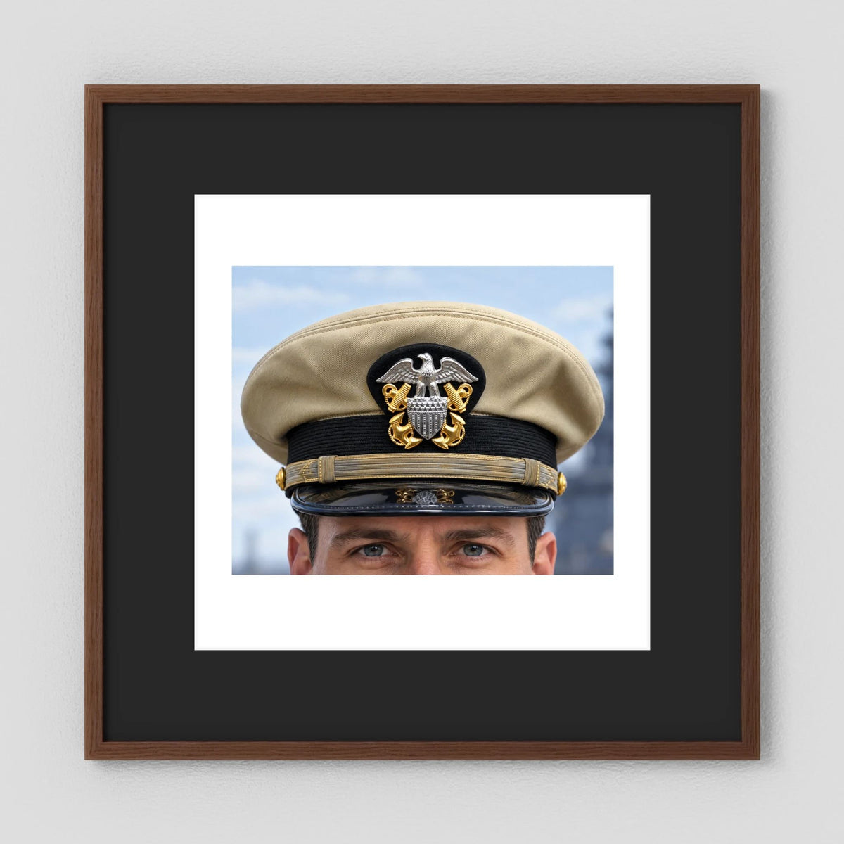 US Navy Officer WW2 Khaki Combination Visor Cap — photograph presentation mockup