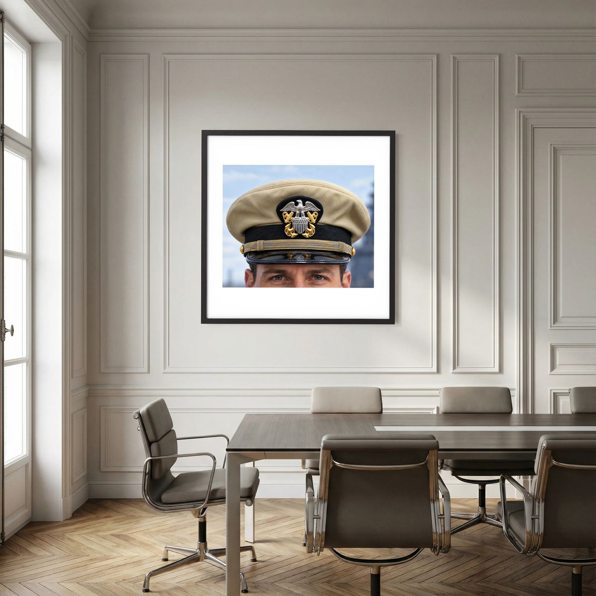 US Navy Officer WW2 Khaki Combination Visor Cap — photograph presentation mockup