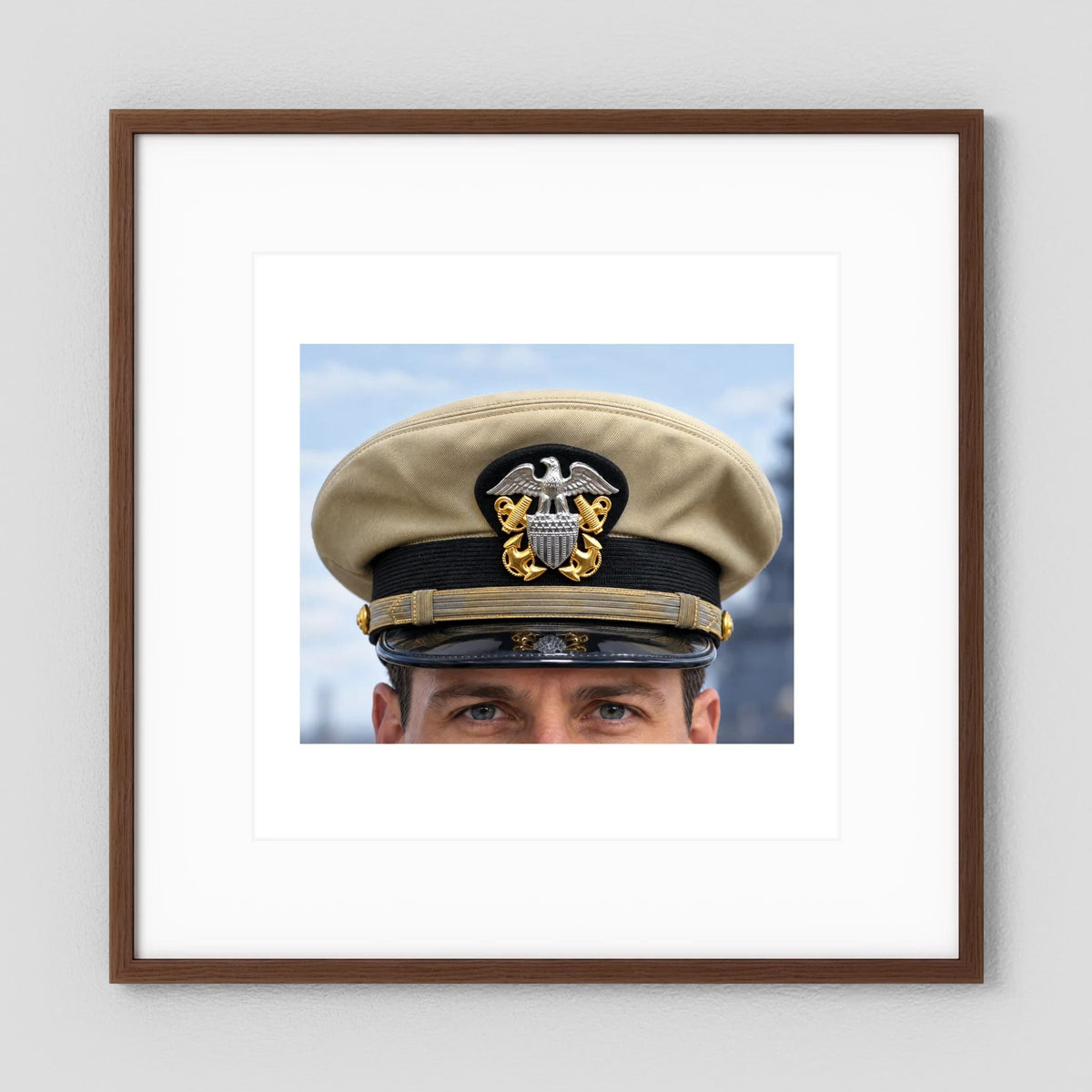 US Navy Officer WW2 Khaki Combination Visor Cap — photograph presentation mockup