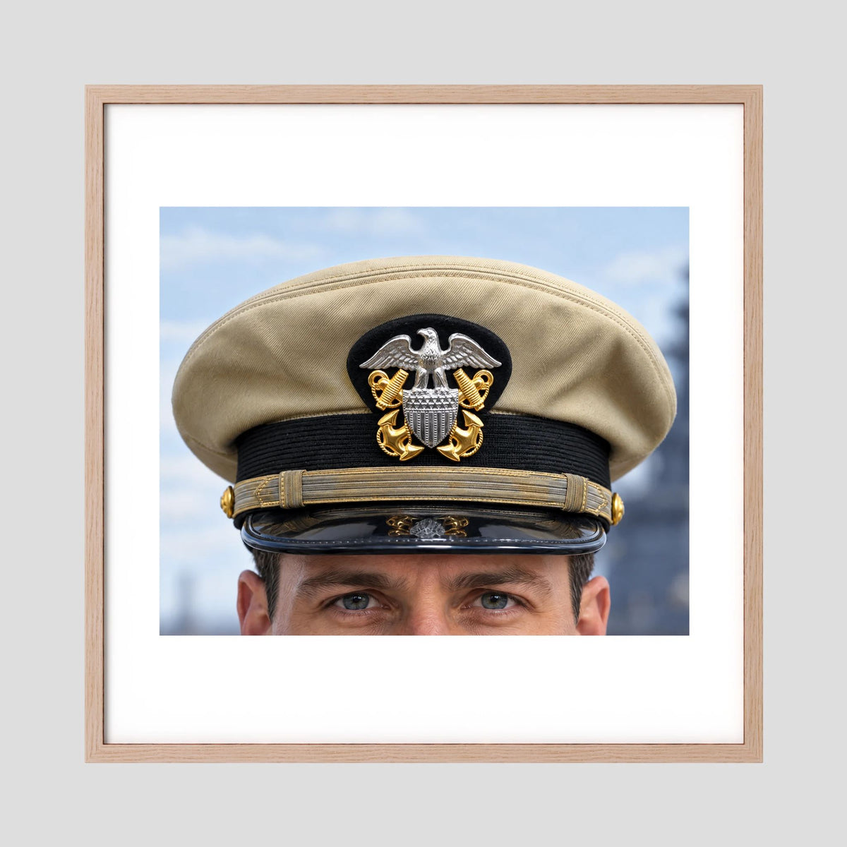 US Navy Officer WW2 Khaki Combination Visor Cap — photograph presentation mockup