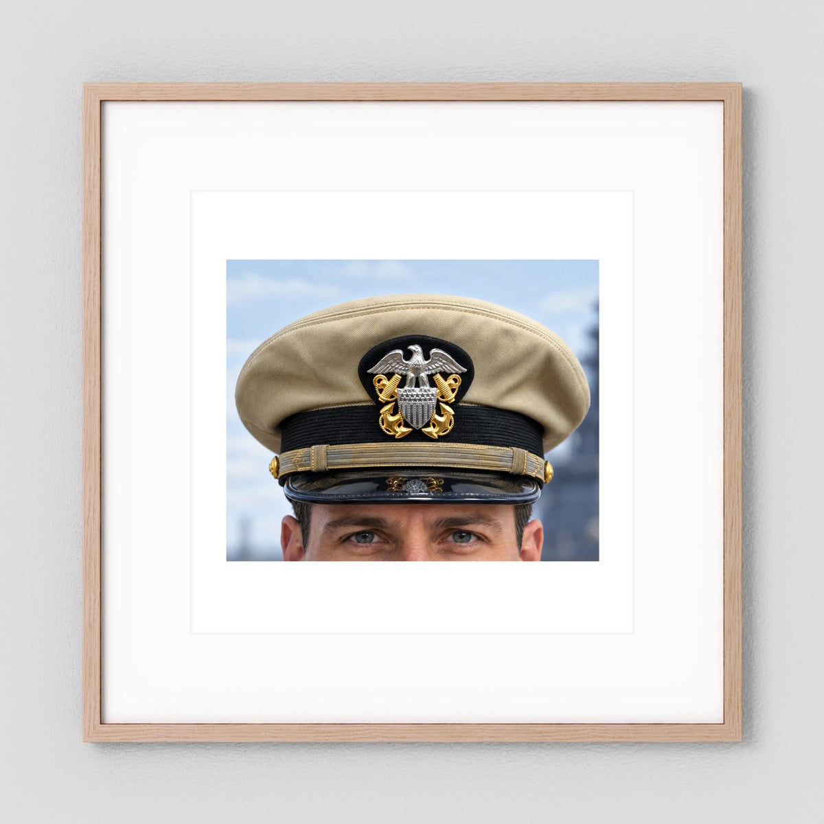 US Navy Officer WW2 Khaki Combination Visor Cap — photograph presentation mockup