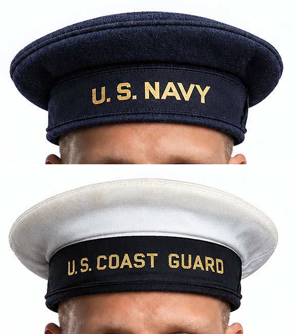 Composite image showing US Navy & US Coast Guard 'Donald Duck" Enlisted men's cap