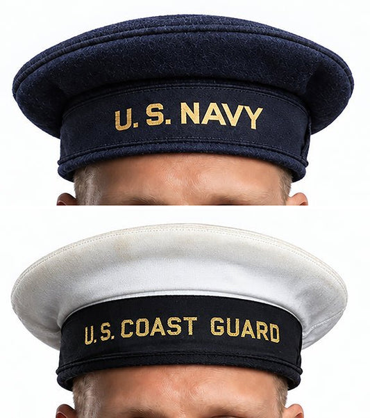 Composite image showing US Navy & US Coast Guard 'Donald Duck" Enlisted men's cap