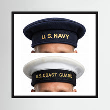 US Navy & US Coast Guard 'Donald Duck" Enlisted men's cap — composite displayed in a black wood frame mockup
