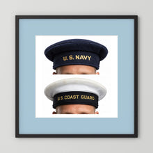 US Navy & US Coast Guard 'Donald Duck" Enlisted men's cap — composite displayed in a black wood frame mockup