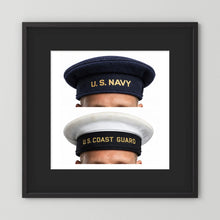 US Navy & US Coast Guard 'Donald Duck" Enlisted men's cap — composite displayed in a black wood frame mockup
