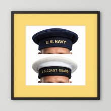 US Navy & US Coast Guard 'Donald Duck" Enlisted men's cap — composite displayed in a black wood frame mockup