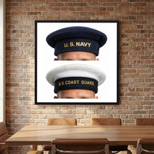 US Navy & US Coast Guard 'Donald Duck" Enlisted men's cap — composite displayed in a natural oak frame mockup