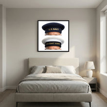 US Navy & US Coast Guard 'Donald Duck" Enlisted men's cap — composite displayed in a natural oak frame mockup
