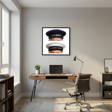US Navy & US Coast Guard 'Donald Duck" Enlisted men's cap — composite displayed in a natural oak frame mockup