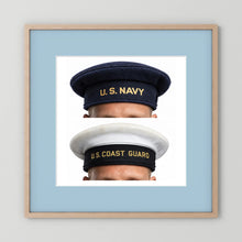US Navy & US Coast Guard 'Donald Duck" Enlisted men's cap — composite displayed in a natural oak frame mockup