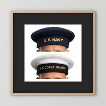 US Navy & US Coast Guard 'Donald Duck" Enlisted men's cap — composite displayed in a natural oak frame mockup