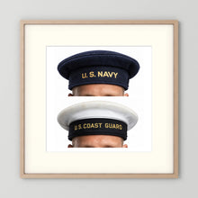 US Navy & US Coast Guard 'Donald Duck" Enlisted men's cap — composite displayed in a natural oak frame mockup
