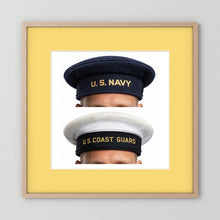 US Navy & US Coast Guard 'Donald Duck" Enlisted men's cap — composite displayed in a natural oak frame mockup