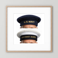 US Navy & US Coast Guard 'Donald Duck" Enlisted men's cap — composite displayed in a natural oak frame mockup