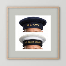 US Navy & US Coast Guard 'Donald Duck" Enlisted men's cap — composite displayed in a natural oak frame mockup