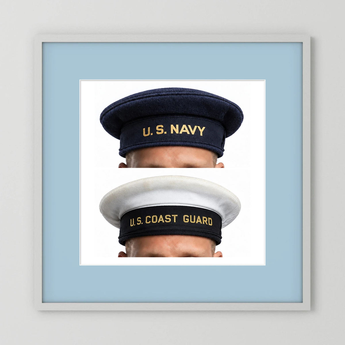 US Navy & US Coast Guard 'Donald Duck" Enlisted men's cap — composite displayed in a white wood frame mockup