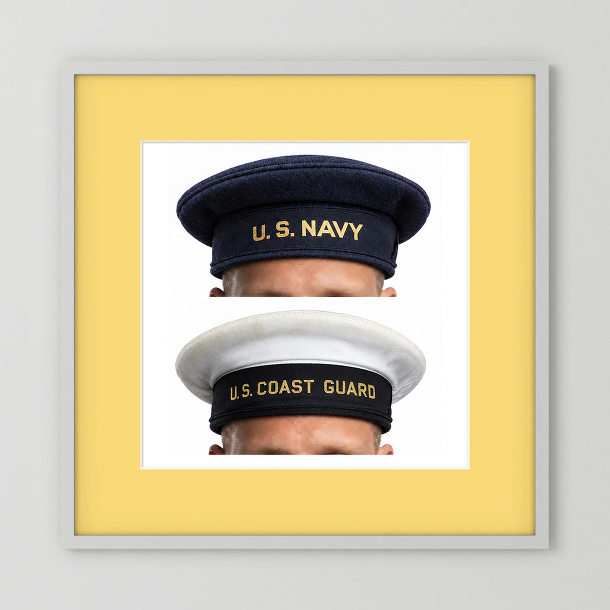 US Navy & US Coast Guard 'Donald Duck" Enlisted men's cap — composite displayed in a white wood frame mockup