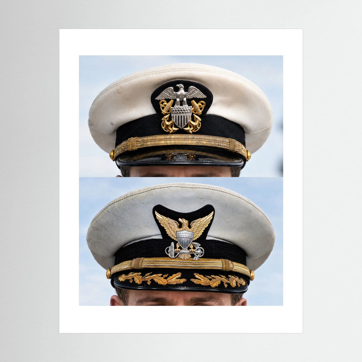 Composite image showing US Navy WWII & US Coast Guard Commander Post WWII Visor Caps