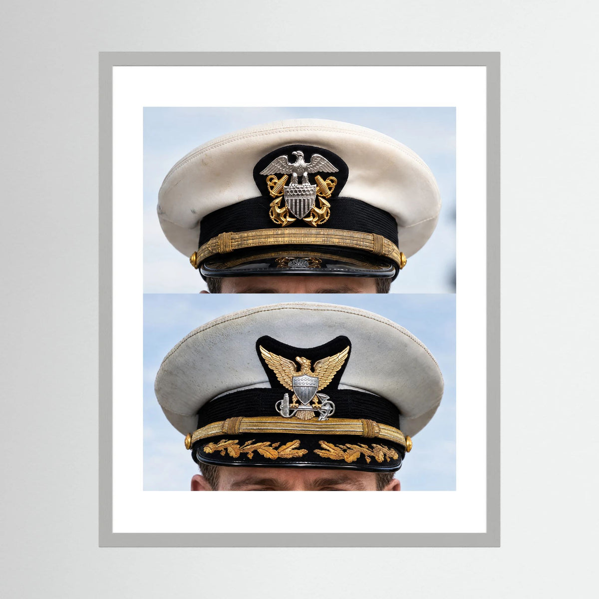 Composite image showing US Navy WWII & US Coast Guard Commander Post WWII Visor Caps