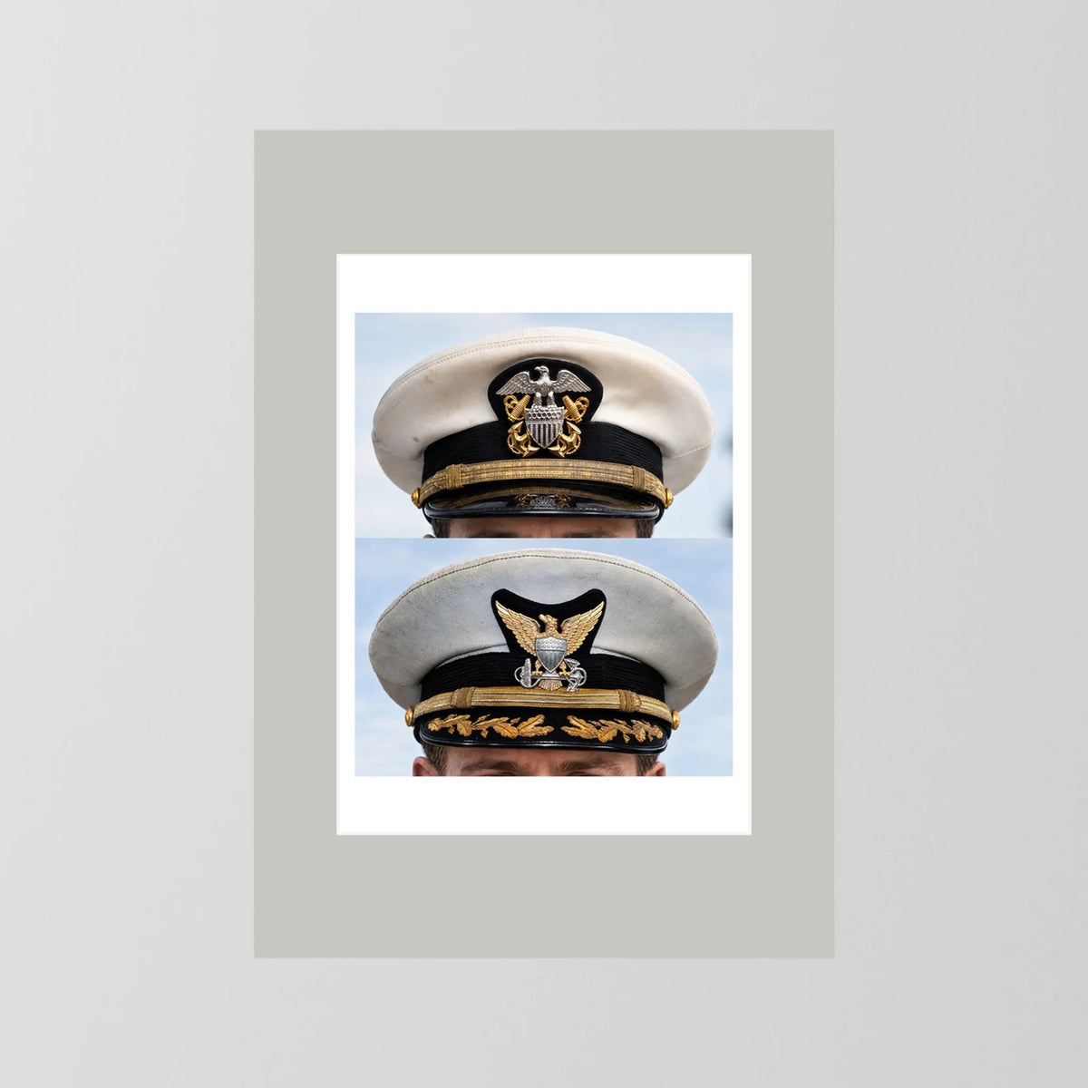 Composite image showing US Navy WWII & US Coast Guard Commander Post WWII Visor Caps