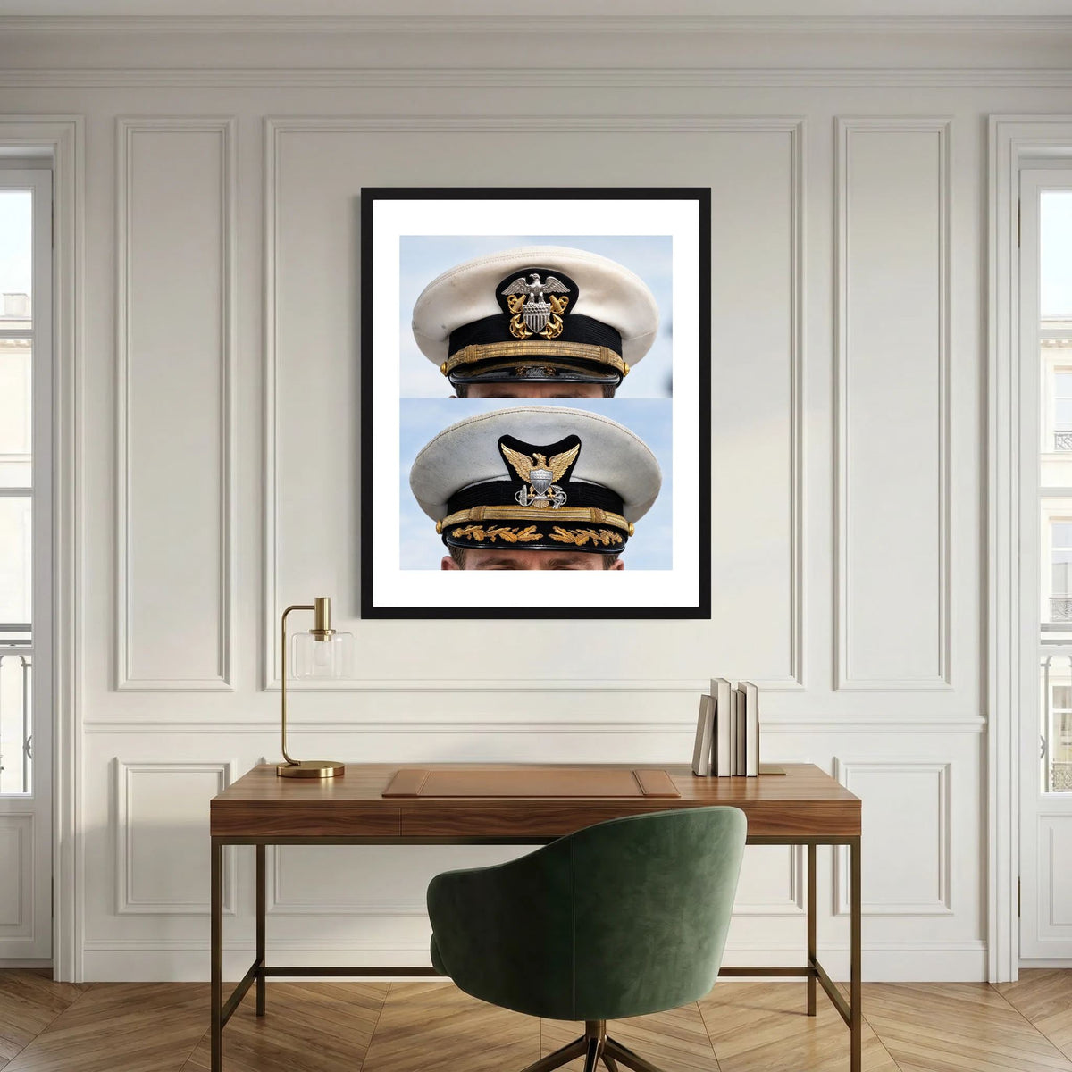 Composite image showing US Navy WWII & US Coast Guard Commander Post WWII Visor Caps